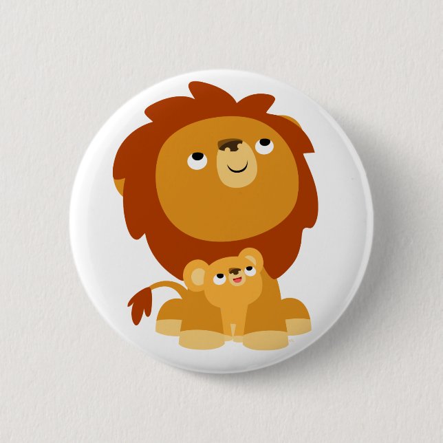 Cute Protective Dad Lion and Cub Button Badge (Front)