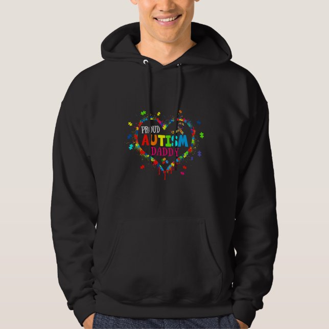 Cute Proud Autism Daddy Heart Puzzle Autism Awaren Hoodie (Front)
