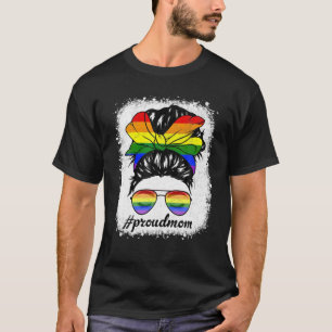 Cute Proud Mom Messy Bun Rainbow Bandana LGBT Gay T-Shirt