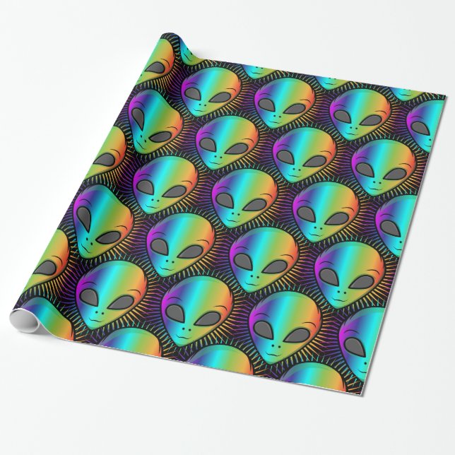 Cute Psychedelic Alien Head Thunder_Cove Wrapping Paper (Unrolled)