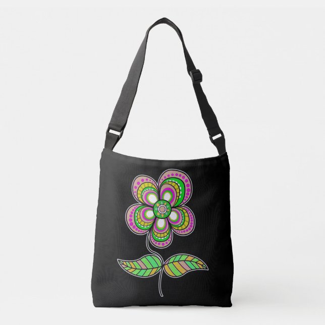 Cute Psychedelic Vintage Flower Art Crossbody Bag (Front)