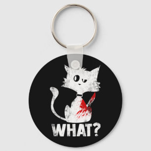 Cute Psycho Murderous Black Cat What With Knife Keychain