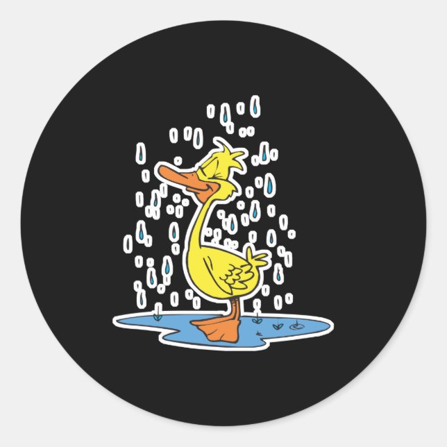 cute puddle duck in the rain classic round sticker (Front)