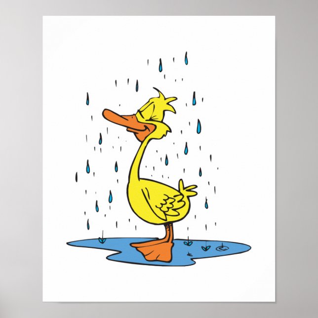 cute puddle duck in the rain poster (Front)
