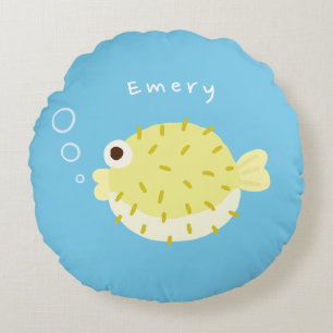 Cute Puffer Fish Personalized Double-Sided Round Pillow