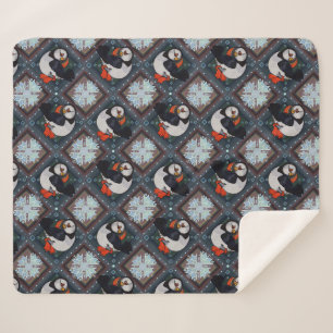 Cute Puffin Birds Winter Pattern Sherpa Blanket