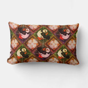 Cute Puffin Birds Winter Pattern Throw Pillow