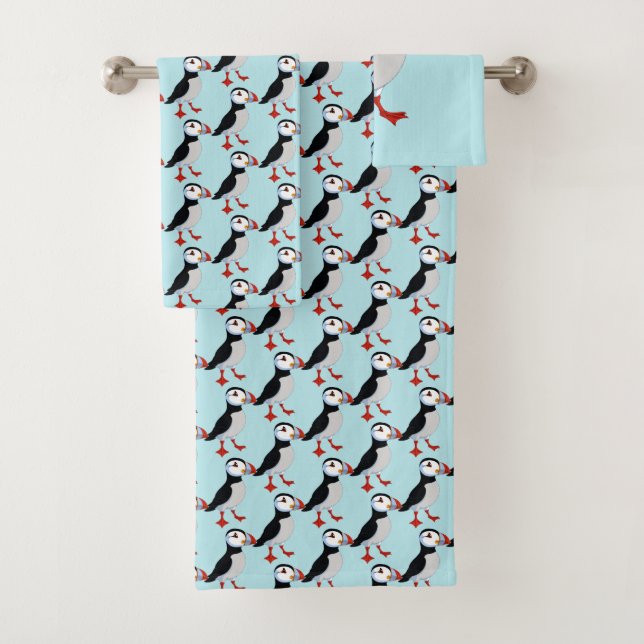 Cute Puffin Design Bath Towel Set (Insitu)
