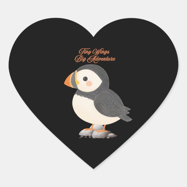 Cute Puffin Heart Sticker (Front)