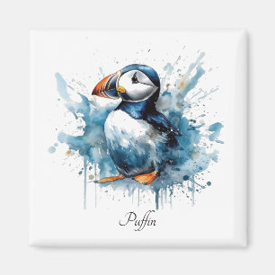 Cute puffin in blue watercolor, customizable magnet