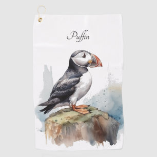 Cute Puffin on a rock customizable Golf Towel