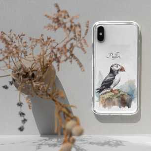Cute Puffin on a rock in watercolor iPhone 11 Case