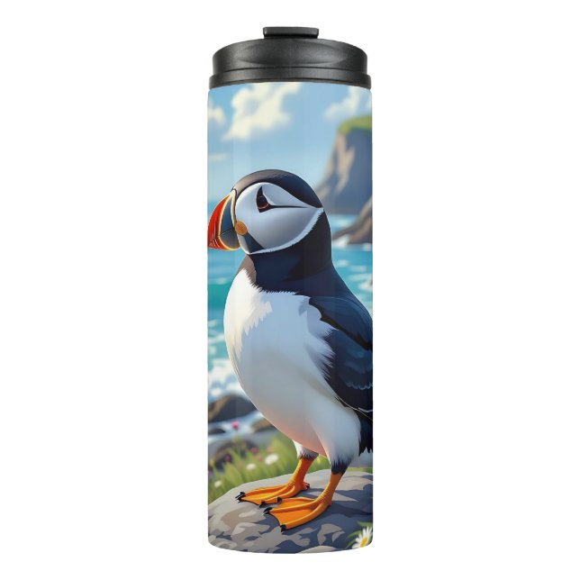Cute Puffin on the Seashore themed   Thermal Tumbler (Front)