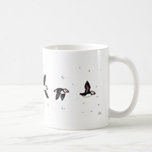 Cute puffins flying coffee mug (Right)