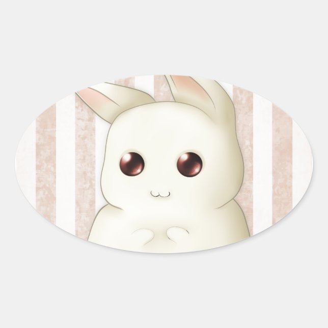 Cute Puffy Kawaii Bunny Rabbit Oval Sticker (Front)