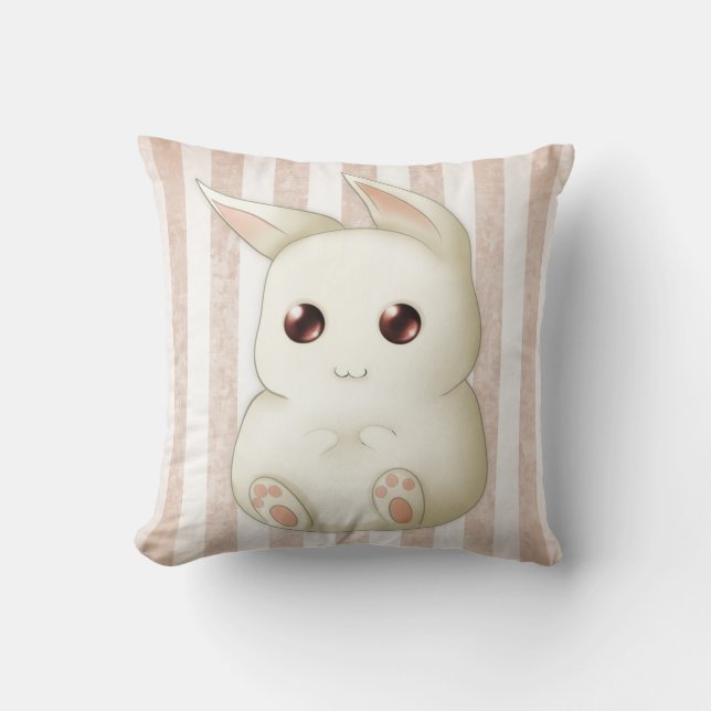 Cute Puffy Kawaii Bunny Rabbit Throw Pillow (Front)
