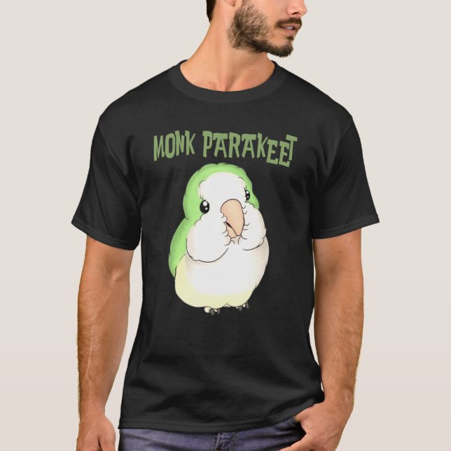 Cute Puffy Monk Parakeet Quaker Parrot Bird T-Shirt (Front)