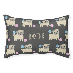 Cute Pug and Balls Pattern Personalised Pet Bed