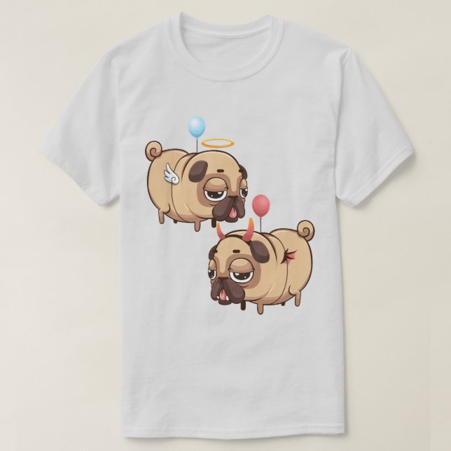 Cute Pug Angel/Devil T-Shirt (Design Front)