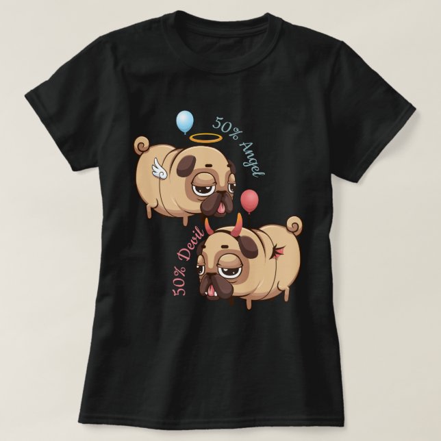 Cute Pug Angel/Devil T-Shirt (Design Front)
