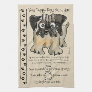 Cute Pug Cartoon Dog Quotes Kitchen Towel