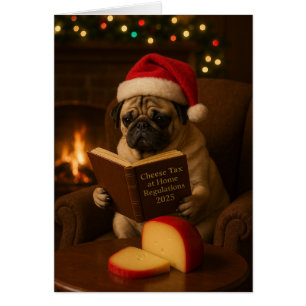 Cute Pug 'Cheese Tax' Christmas card