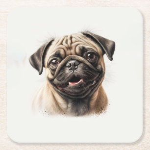 Cute Pug chilling Best Dog Mom Ever Square Paper Coaster