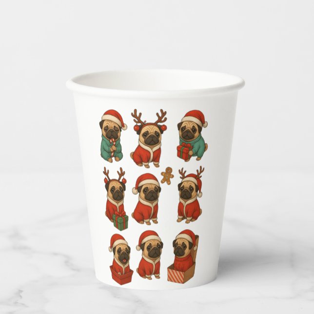 Cute Pug Christmas Collection Paper Cups (Front)