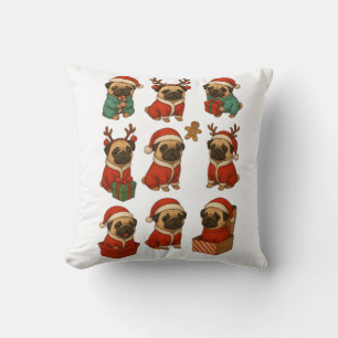 Cute Pug Christmas Collection Throw Pillow
