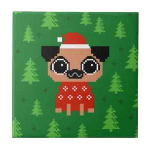 Cute Pug Christmas Holiday Funny Dog Santa Tile