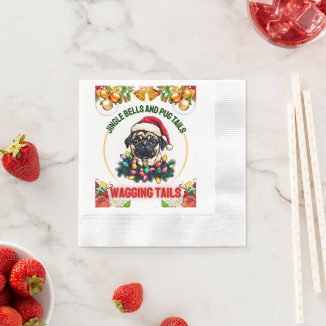 Cute Pug Christmas Napkin (Insitu)