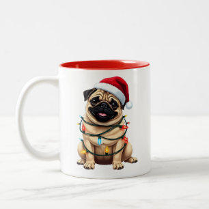Cute Pug Christmas Santa Pet Dog Lover  Two-Tone Coffee Mug