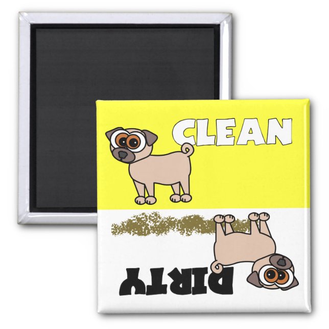Cute Pug Clean / Dirty Dishwasher Magnet (Front)