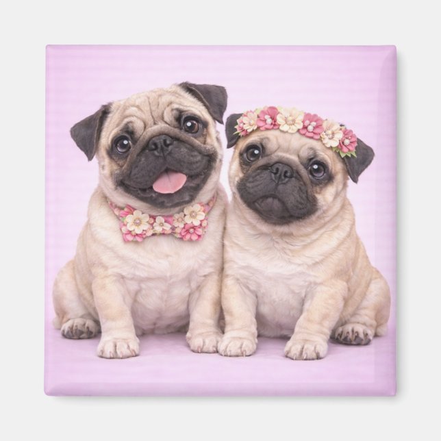 Cute Pug Couple Valentine Illustration  Magnet (Front)
