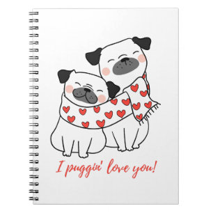 Cute Pug Couple with Hearts Illustration Notebook