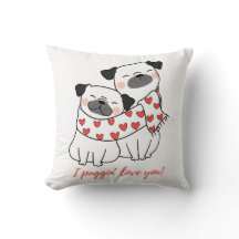 Cute Pug Couple with Hearts Illustration