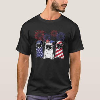 Cute Pug Dog American Flag 4th Of July Usa T-Shirt