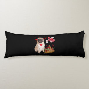Cute Pug Dog Balloon Heart Valentines Day Body Pillow