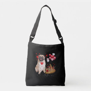 Cute Pug Dog Balloon Heart Valentines Day Crossbody Bag