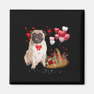 Cute Pug Dog Balloon Heart Valentines Day Magnet