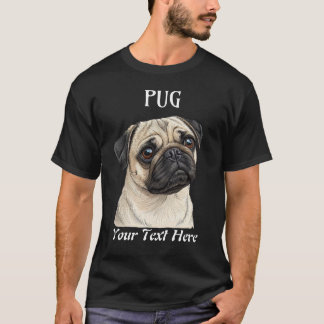 Cute Pug Dog Breed Graphic Tee Customizable Text 