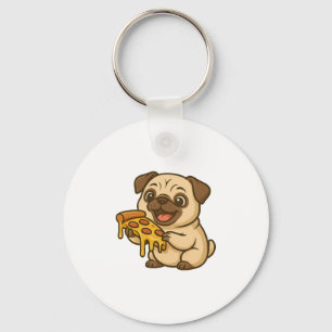 Cute pug dog cartoon pizza lover keychain
