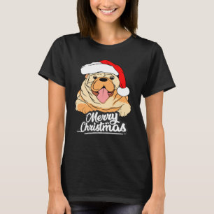 Cute Pug Dog Christmas Pyjamas With Sants Hat Merr T-Shirt