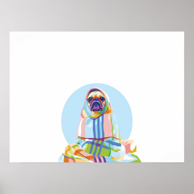 Cute Pug Dog Colourful In Blanket Poster (Front)