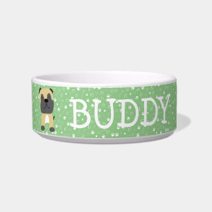 Cute Pug Dog Customizable Name Bowl