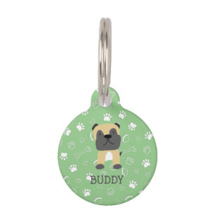 Cute Pug Dog Customizable Name Pet Tag