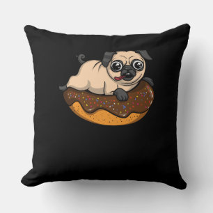 Cute Pug Dog Doughnut Lover Pet Throw Pillow