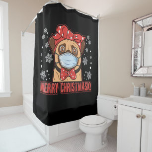 Cute Pug Dog Face Mask Merry Christmas