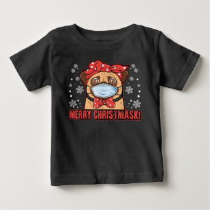 Cute Pug Dog Face Mask Merry Christmas Baby T-Shirt