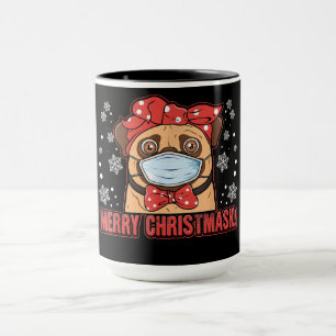 Cute Pug Dog Face Mask Merry Christmas Mug